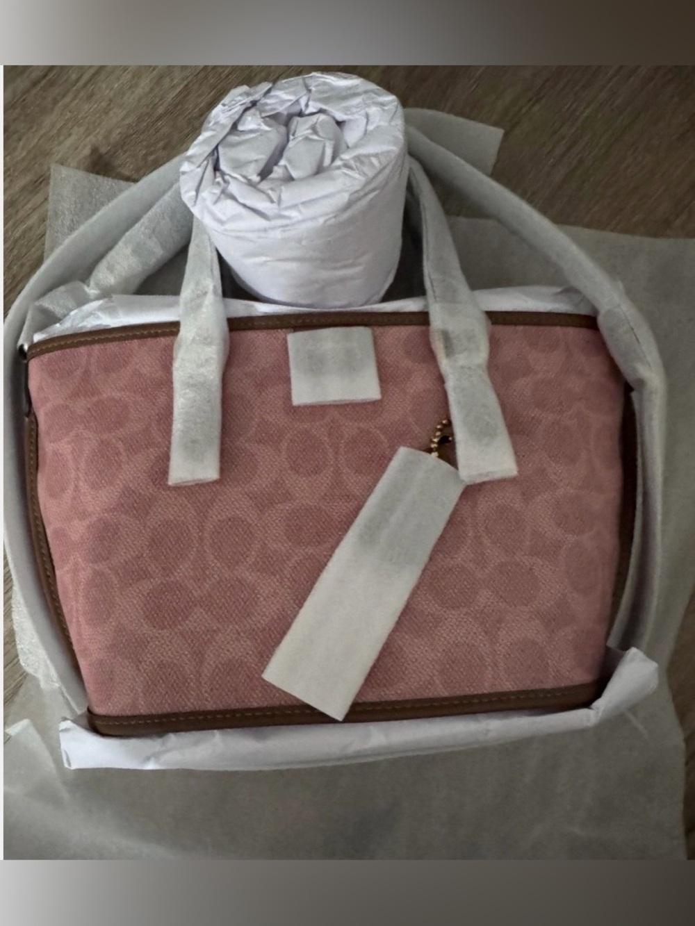Coach Pink taxi 21 Canvas Tote  with Brown Tim